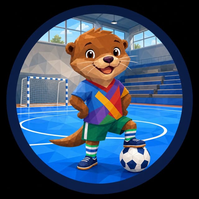 The OtterFutsal otter on an indoor futsal court